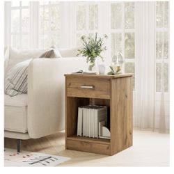 Nightstand Set of 2, 2-Tier Side Table with Drawer and Storage Shelf, Bedside Table End Table, Modern Night Stand for Bedroom, Home Office,Wooden Grai