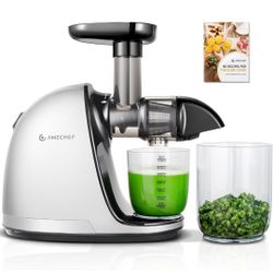 Cold PressJuicer,AMZCHEF Slow Masticating Juicer Machines with Reverse Function, High Juice Yield, Easy Clean with Brush,Recipes for High Nutrient Fru