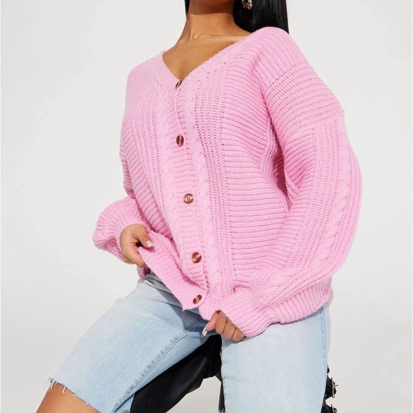 Fashion Nova Pink Knit Button-Up Cardigan Sweater
