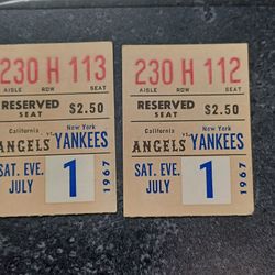 Two 1967 Baseball Tickets New York Yankees Versus California Angels Game 1