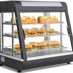 Barton Commercial 3-Tier Food Warmer w/27" Display Case 1200W Electric Buffet Restaurant Countertop Pizza Hot Dog
