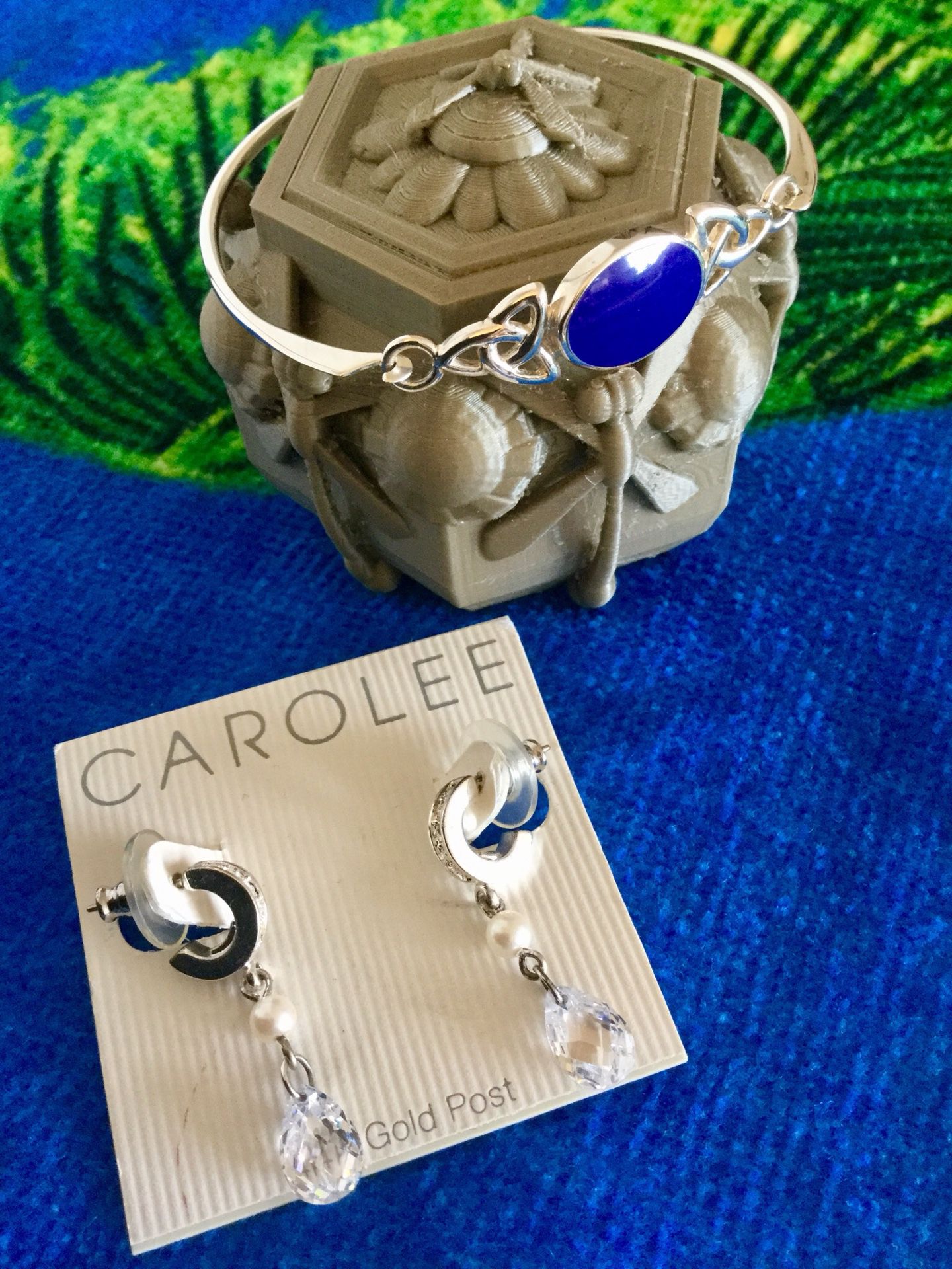 Beautiful Silver & crystals jewelry to chose from / Earrings $30 and Lapis gemstone Bracelet $35 🌿🦋🌿