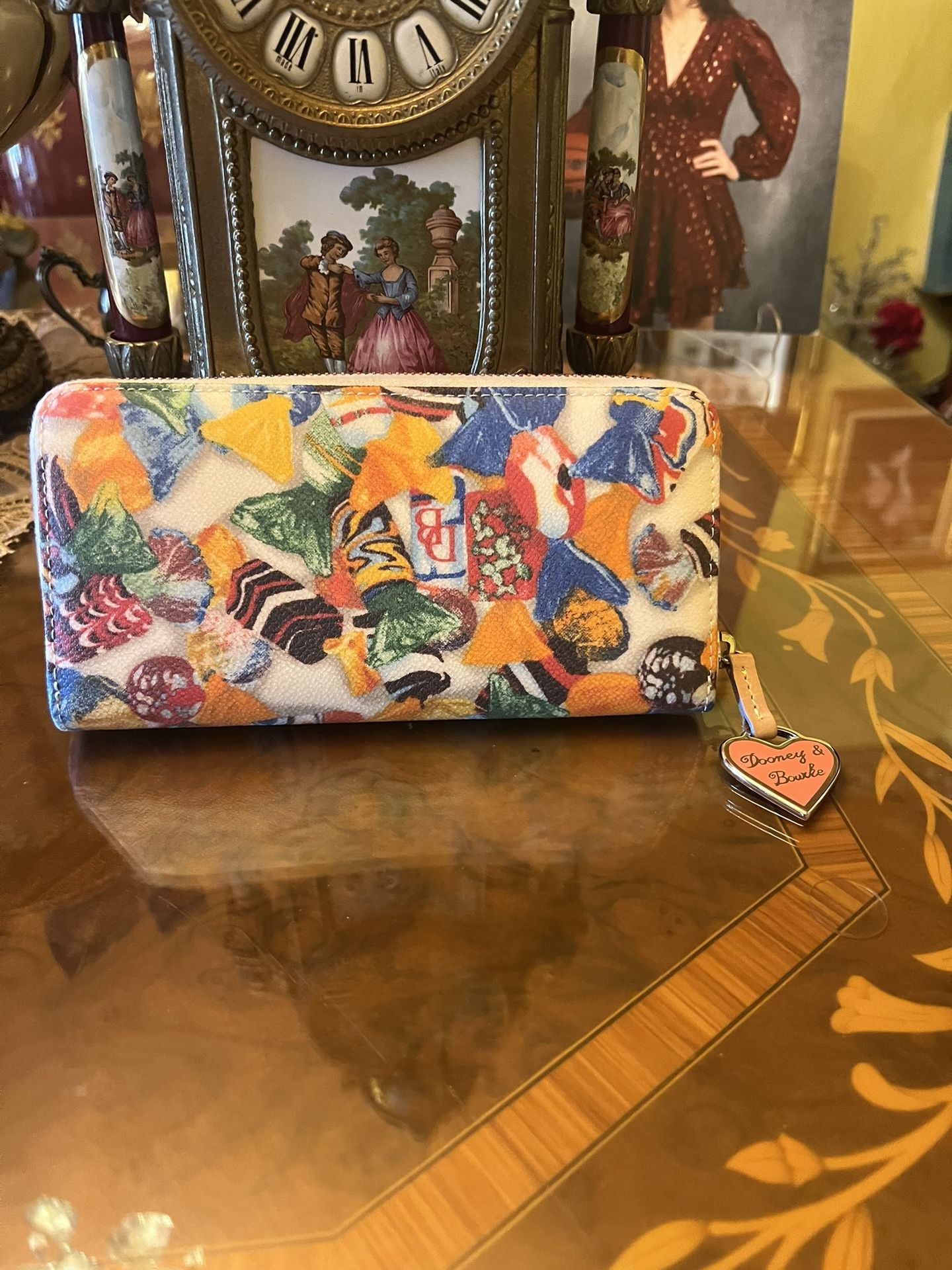 Brand New Dooney Bourke Large Wallet Novelty Candy Rainbow Vacchetta Leather Vintage Retro