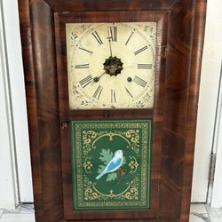 BEAUTIFUL ANTIQUE WATERBURY 8 DAY 30 HR WOOD FRAMED MANTLE CLOCK