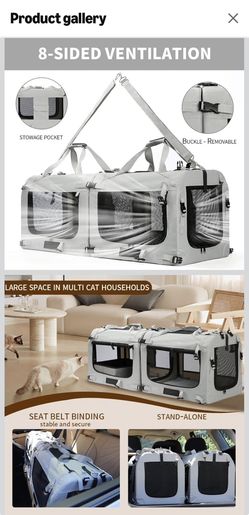 Extra Large Cat Carrier Soft Sided, Portable Small Dog Carrier for 2 Cats, 24"x16.5"x16" Car Travel Folding Comfortable Design with Litter Box and Bow