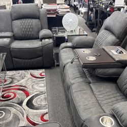 New 2pcs Leatherette Reclining Living Room Set W/LED Light