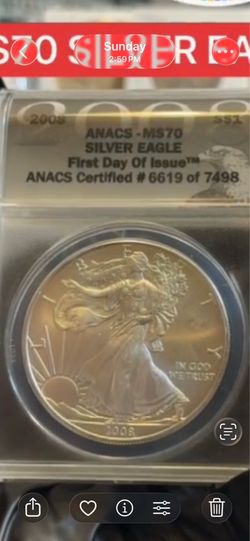 2008 ms70 first day issue silver eagle