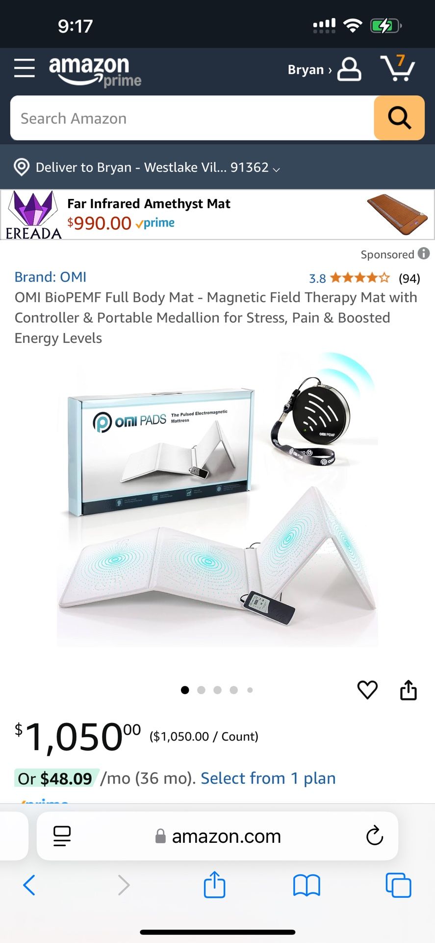 OMI BioPEMF Full Body Mat - Magnetic Field Therapy Mat with Controller & Portable Medallion for Stress, Pain & Boosted Energy Levels