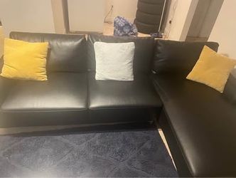Premium black leather couch