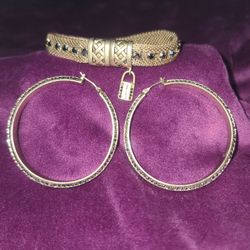 ELLEN TRACY GOLDTONE WITH MARCASITE CRYSTALS BRACELET AND EARRING SET