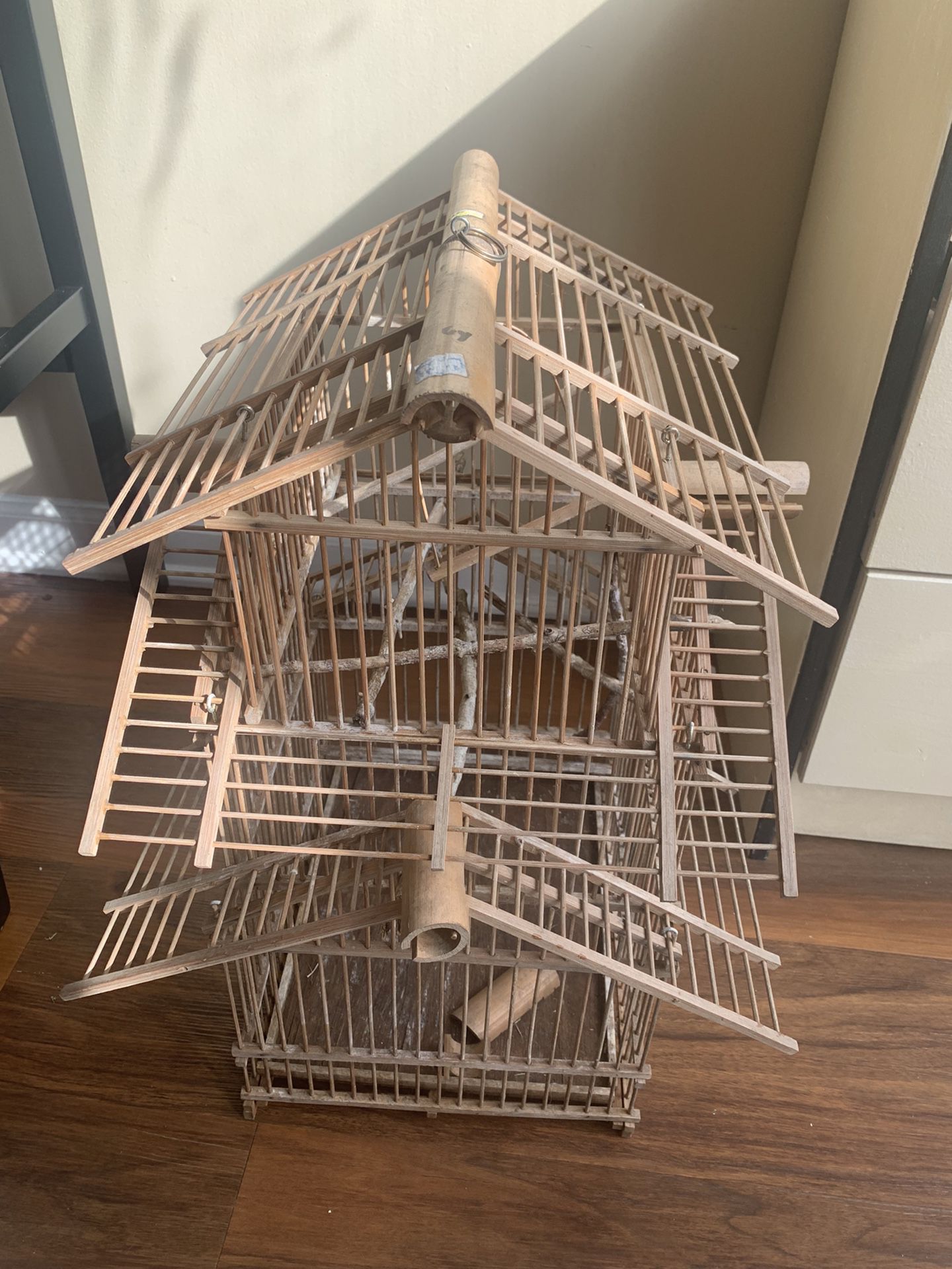 vintage bamboo bird cage pet cage -- 20"x 15" x 14"