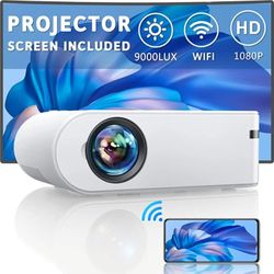 YABER Mini Projector with Screen, 1080P Full HD 9000L Outdoor Movie Projector, Portable WiFi Projector Compatible with TV Stick/iOS/Android/TV Stick/P