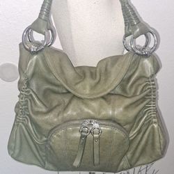 B Makowsky ,Slouchy Hobo Shoulder Tote Bag,Green Pebbled Leather Olive Color,Tons Of Storage,Great Every Day,Week-Ender, Non Smoking  Home,No Damage,