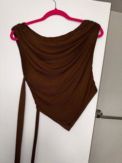 Brown Draped Crop Top with Tie