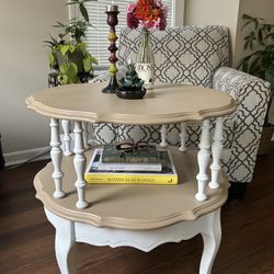 Beige And White Round Accent Table 