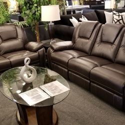 Brand New Brown Bonded Leather Manual Reclining Sofa + Loveseat 2PCs Set