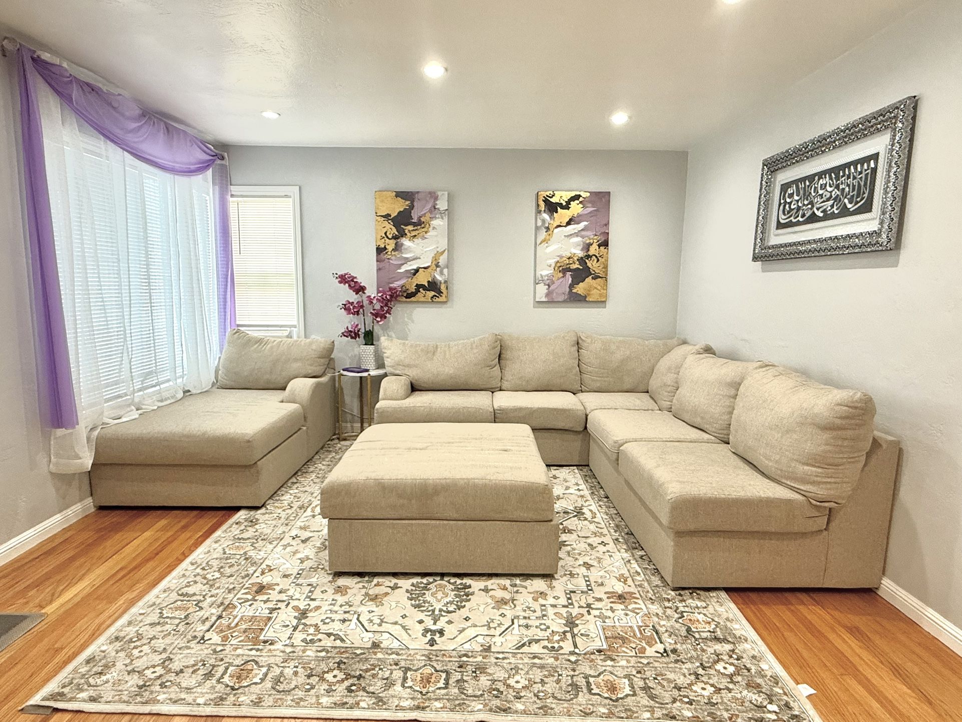 Modern Beige Sectional Sofa – Excellent Condition-$800