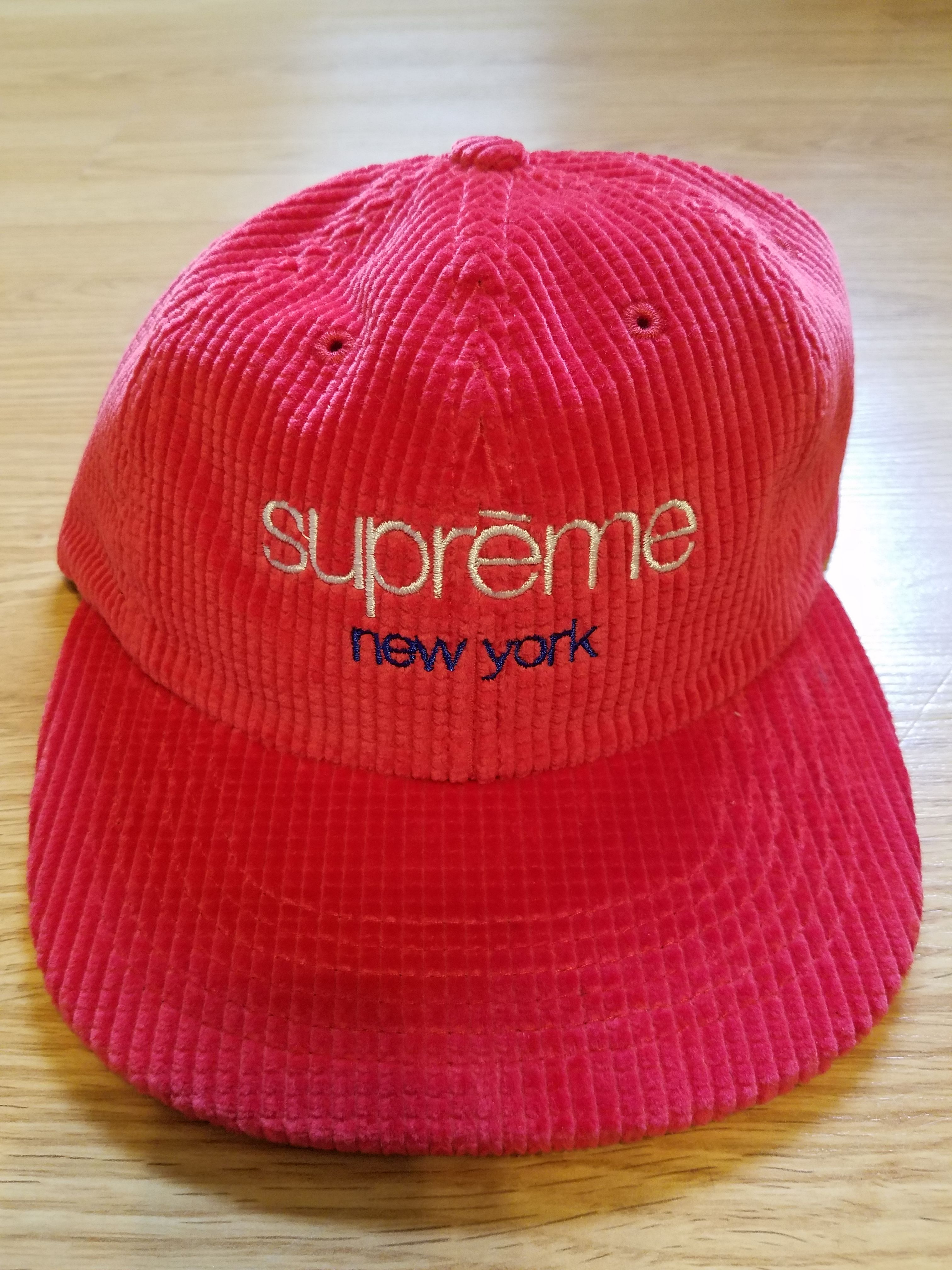 100% Authentic Supreme Waffle Cord Classic Logo 6 Panel Red Hat