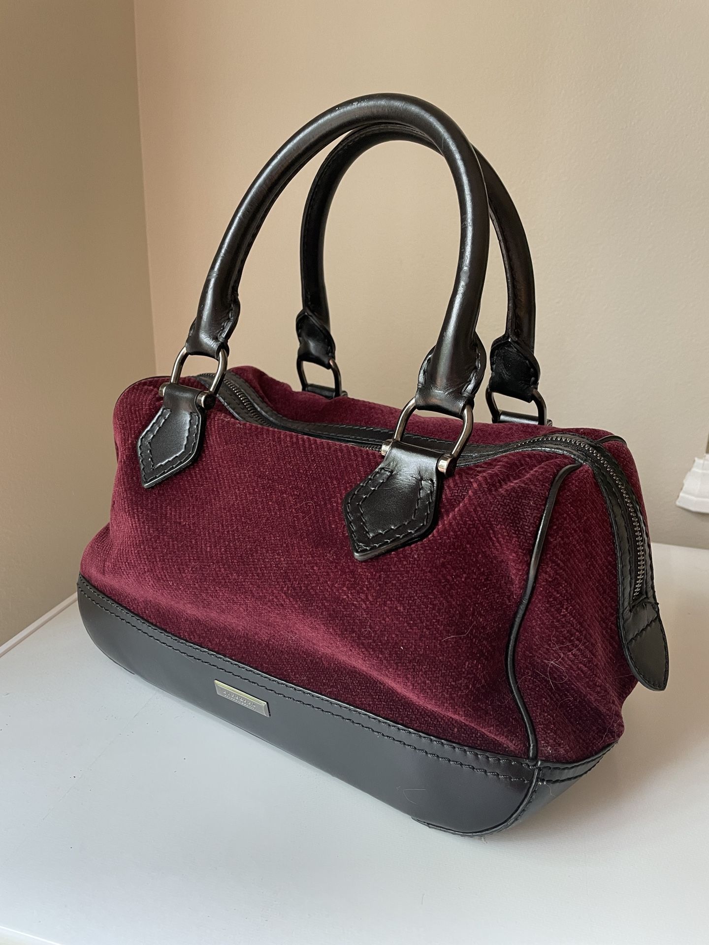Burberry Burgundy Velvet Boston Handbag Bag