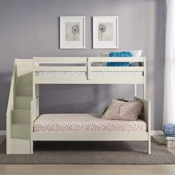 Twin Over Full Bunk Bed With Stairs ( Wooden, White) MOVING SALE