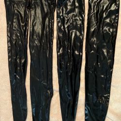 Black Faux  Leather Thigh High Stockings.