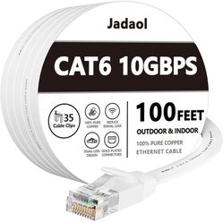 Jadaol Cat 6 Ethernet Cable 100 ft, Outdoor & Indoor 10Gbps Support Cat8 Cat7 Network, Flat RJ45 Internet LAN Computer Patch Cable for Router, Modem, 