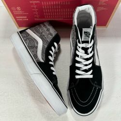 Vans Sk8-Hi Paisley Gray True White Sneakers Men Size 10 Women Size 11.5