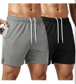 2 Pack Men's Athletic Shorts 5" Quick Dry for Gym Running Workout Size L