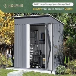 Heavy Duty, Outdoor Storage Shed 5x 3 ft Small Metal Garden Tool Shed with Single Lockable Door, Gray