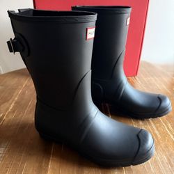 Hunter Women’s Original Short Back Adjustable Rain Boots Black Sz 10 New in Box