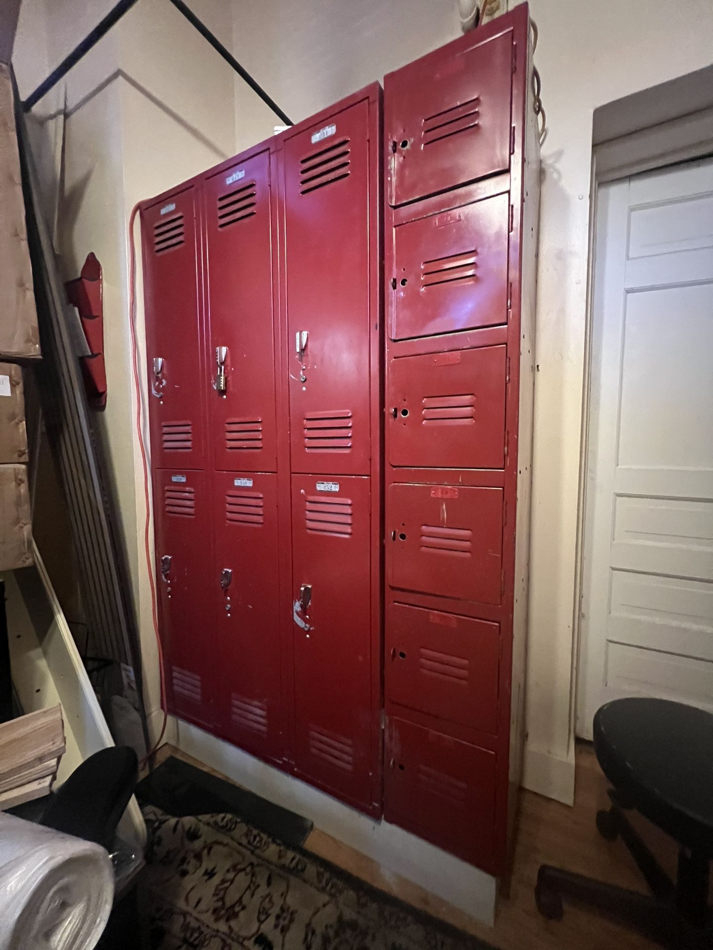 Vintage LYON Red Double-tier Metal Lockers