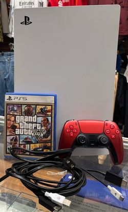 Sony PlayStation 5 PS5 Disc Console 825GB + Red Controller + GTA V + Cables