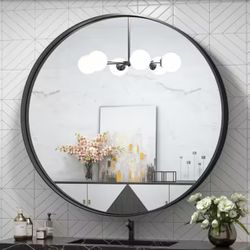 TETOTE 30 in. W x 30 in. H Round Mirror Framed Black Mirrors for Bathroom Wall Bathroom Vanity Mirror Over Sink