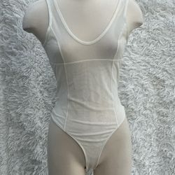 New Forever 21 Elegant Sheer White Bodysuit in size small 