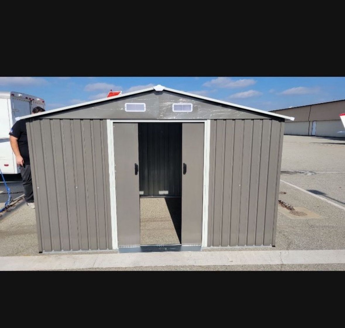 Sales $395!!! (New in box) 8' Lx 10'W Wx 6. H galvanized steel Metal Storage Shed Outdoor Garden Backyard 8'x10' Storage.