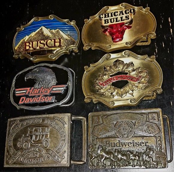 6 Vintage Men's Belt Buckle Lot Excellent Condition 