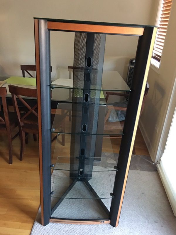 BELLO Audio Video Tower with 5 Removable Glass Shelving