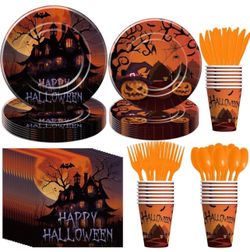 Halloween Plates And Napkins Party Supplies, Halloween Party Decorations Tableware, Happy Halloween Paper Plate, Cup, Napkin, Cutlery, Disposable Hall