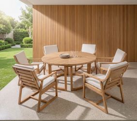 Brand new 7-Piece Outdoor Patio Dining Set (59-Inch Round Table with 6 Ergonomic Padded Chairs)