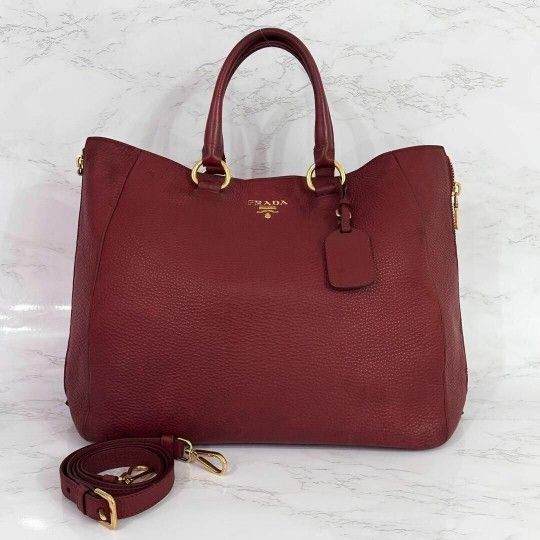 𝐏𝐫𝐚𝐝𝐚 Tote Bag way Red Leather Front Logo hand bag