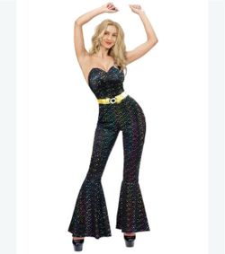 Disco Women /0s Disco Costume, Black Sequin...size small new
