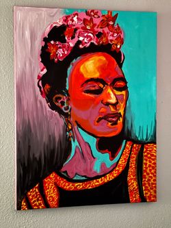 Original Frida Kahlo Painting – Large 30” x 40” Colorful Portrait