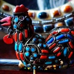 19th Century Handmade Bird with Inlaid Turquoise, Lapis Lazuli Stone and Coral 