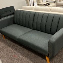 💥💥BlowOut Sale💥 Novogratz Brittany Futon Sofa with Premium Upholstery and Wooden Legs, Dark Grey