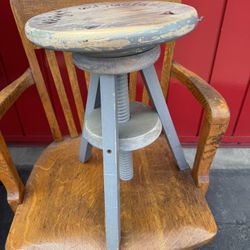 Light Blue Adjustable Wood Stool - Vintage 