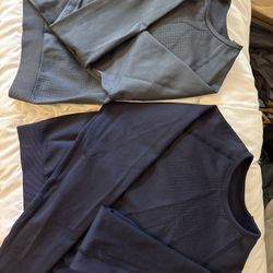 New Sporty Thumb Hole Crop Tops-Dark Gray& Navy- Size Medium