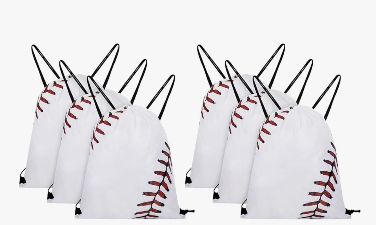Baseball Drawstring Backpack Bag 6pcs