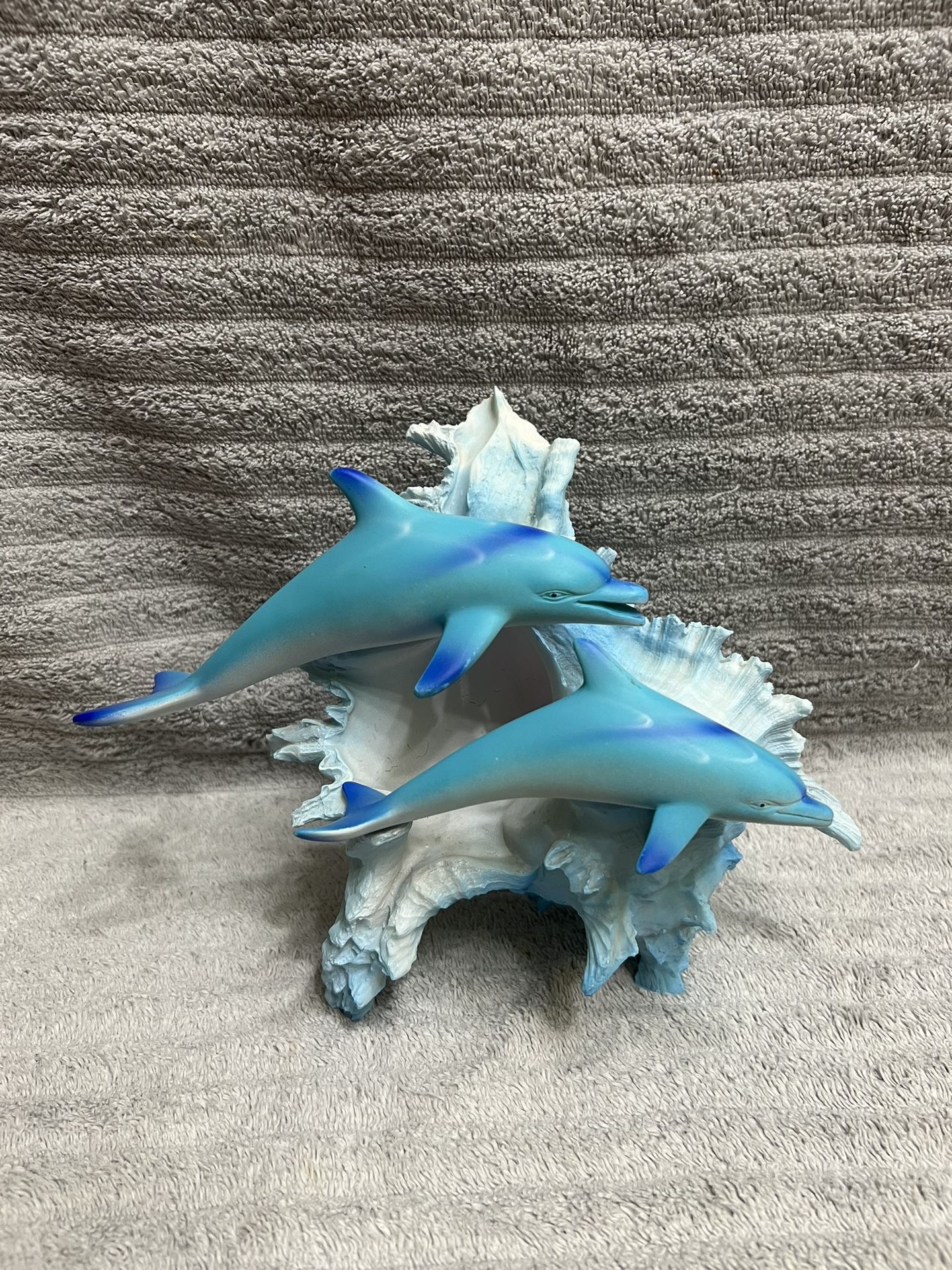 Blue Dolphins With Seashell Statue Marine Life Decoration Figurine 