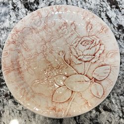 Vintage italy majolica pink lace rose plate 8” #1