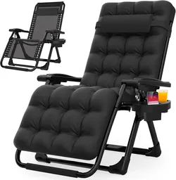 Suteck Zero Gravity Chair, Reclining Camping Lounge Chair w/Removable Cushion, Upgraded Lock and Cup Holder, Reclining Patio Chairs Folding Recliner f